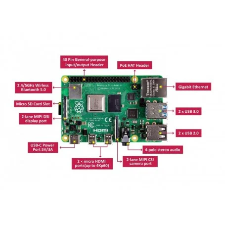پای raspberry pi 4 مدل b تولید انگلستان با رم 8gb 4