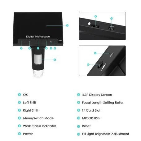 1000x portable digital microscope دارای نمایشگر 43 اینچی مدل dm4 8
