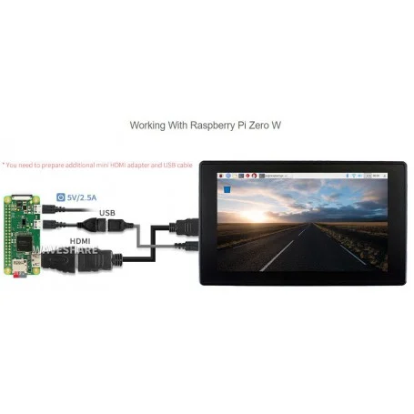 7 اینچ لمسی دارای ورودی hdmi و minihdmi رزولوشن 1024x600 شرکت waveshare 7