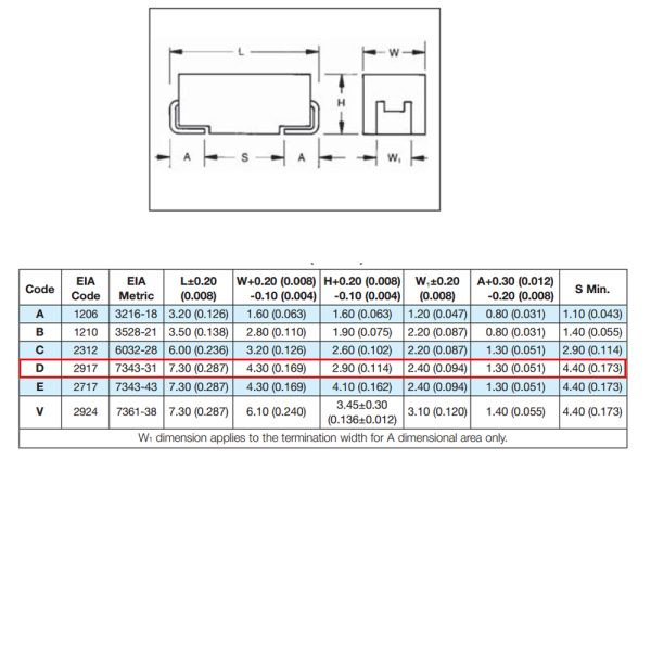 خازن تانتال 100UF 16V(D)SMD 10%