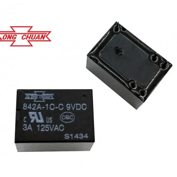 رله 9V مینیاتوری 5 پایه بوبین کنار تایوانی مارک SONG CHUAN کد 842A-1C-C