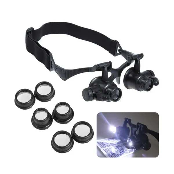 ذره بین عینکی دوچشمی 4 لنز 10X,15X, 20X,25X مدل 9892GJ