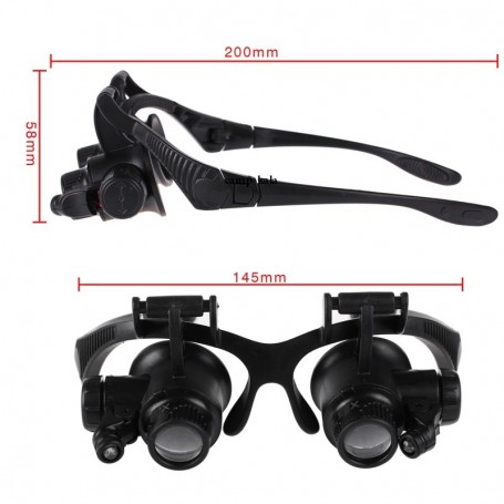 ذره بین عینکی دوچشمی 4 لنز 10X,15X, 20X,25X مدل 9892GJ
